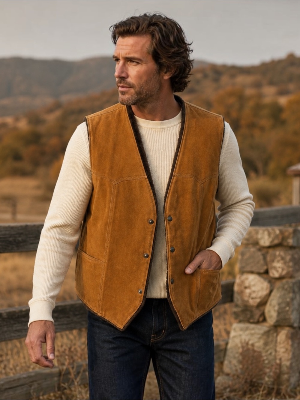 Pioneer Wear Genuine Leather Suede Sherpa Lined Iconic Americana Western Style L